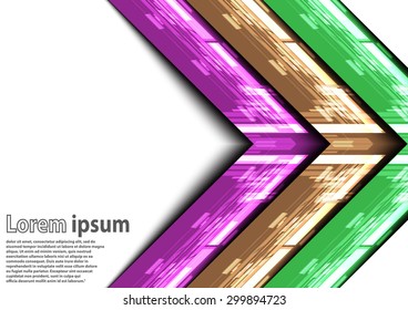 Neon violet brown green arrow abstract background. Vector illustration