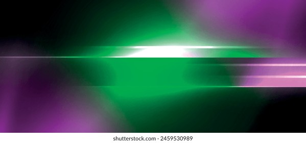 A neon violet and magenta light illuminates a black background, creating an electric blue lens flare. The visual effect lighting forms a striking rectangular pattern, resembling a piece of neon art