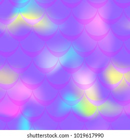 Neon violet mermaid vector background. Multicolored iridescent background. Fish scale pattern. Seamless pattern swatch. Holographic gradient. Mermaid skin seamless pattern. Mermaid wrapping paper