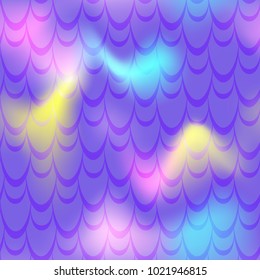 Neon violet mermaid vector background. Fish scale pattern. Mermaid seamless pattern tile. Holographic gradient. Electric iridescent texture. Mermaid skin seamless pattern. Mermaid wrapping paper