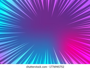 Neon violet pop art gradient background. Abstract Bright color background. Pop art radial trendy web vector backdrop. Neon color trendy vector banner for text. Trendy color lava comics pop art radial.