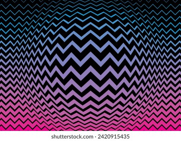 
Neon violett-blaues Muster auf schwarzem Hintergrund von Zickzacklinien. Linseneffekt. Modernes geometrisches Vektormuster für Cover, Poster, Karten, Werbung. Halftones
