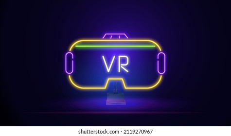 Neon virtual reality glasses. vr glasses virtual reality, human icon. Elements of artifical in neon style icons. Simple icon for websites, web design, mobile app, info graphics