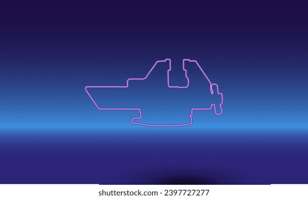 Neon vise symbol on a gradient blue background. The isolated symbol is located in the bottom center. Gradient blue with light blue skyline