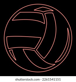 Neon volleyball ball sport equipment red color vector illustration image flat style