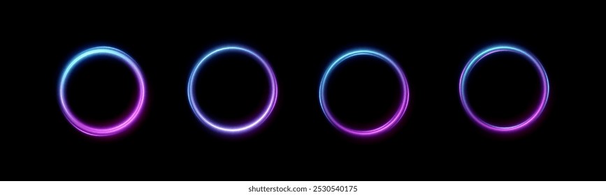 
Neon vortex. Blue line curve light effect.  ring with glowing swirled background. Tunnel energy flow.Magic circle vector. Glowing spiral. Set of round frames
