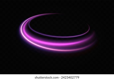 Neon vortex. Purple line curve light effect. Magic circle vector.Neon portal.	