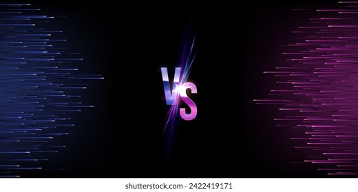 Neon vs, versus abstract light rain. Falling glow glitter lights. Modern futuristic luxury night background with comets. Shiny sparkling vector illustration. Battle or match competition, challenge.