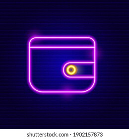 Neon Wallet Icon. Vector Illustration of Financial Object.