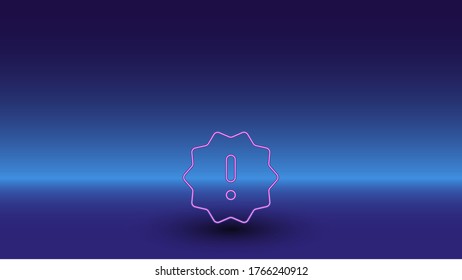 Neon warning symbol on a gradient blue background. The isolated symbol is located in the bottom center. Gradient blue with light blue skyline