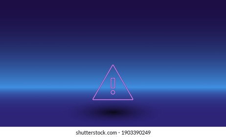 Neon warning symbol on a gradient blue background. The isolated symbol is located in the bottom center. Gradient blue with light blue skyline