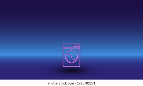 Neon washer symbol on a gradient blue background. The isolated symbol is located in the bottom center. Gradient blue with light blue skyline