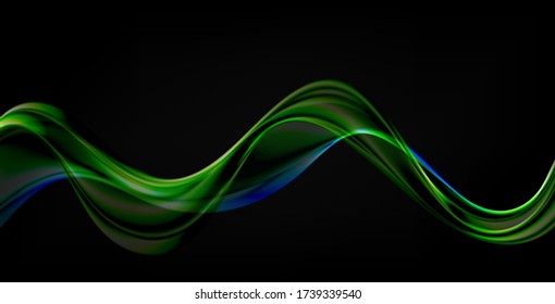 
Neon wave abstract wave background. Bright stream of color waves on a black background.
