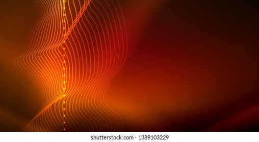 Neon wave abstract background, shiny light