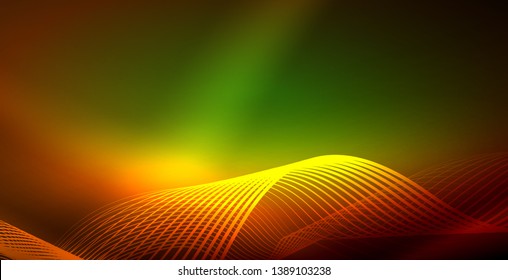 Neon wave abstract background, shiny light