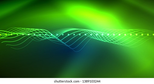 Fondo abstracto de ondas neón, luz brillante