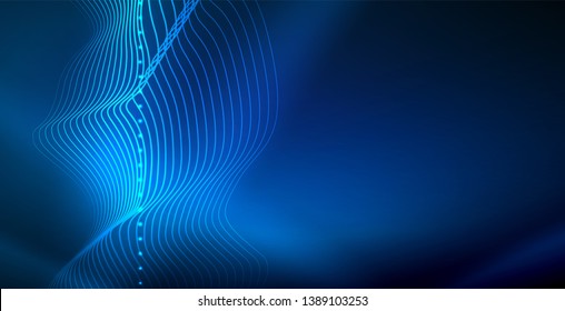 Neon wave abstract background, shiny light