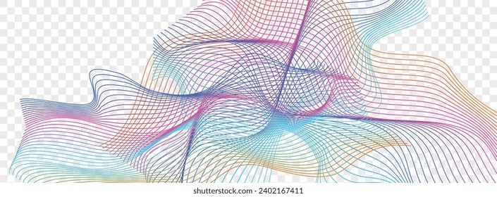 Neon Wave Background Transparent Vector. Form Banner. Gradient Ribbon Light. Curve Cycle Cover. Bright Isolated Line.