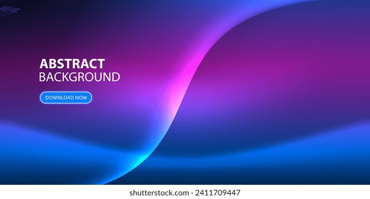 La onda neón brilla con colores fluidos de fondo azul y rosa. Resumen de papel tapiz de onda brillante y movimiento de luz. Plantilla de ilustrador de vectores.