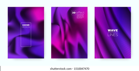 Neon Wave Poster. Vector Cover. Neon Dynamic Brochure. Neon 3d Geometric Halftone Texture. Wave Poster. Modern Cover. Dynamic Brochure. Fluid Poster. Magenta Illustration.