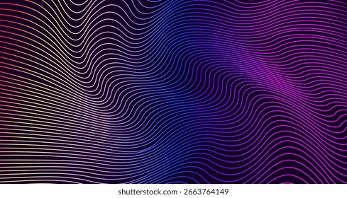 Ondas de neón. Abstractas fondo de gradiente futurista. Ondulación digital dinámica. Efecto de onda de sonido. Utilizado en el diseño de la tecnología, música, fondo, Web. Gráficos, Vector.