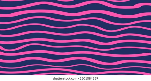 Neon Waves: A Bold Abstract Pattern of Pink Wavy Lines on a Deep Blue Background - Vector Background, Creative Design