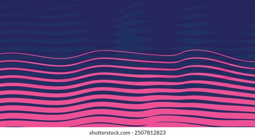 Neon Waves: A Bold Abstract Pattern of Pink and Blue Fading Horizontal Wavy Lines on a Deep Blue Background - Vector Background, Creative Design