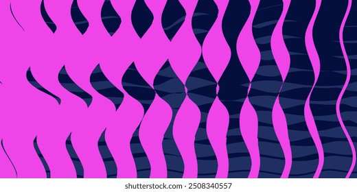 Neon Waves: A Bold Abstract Pattern of Pink and Blue Vertical Wavy Lines on a Deep Blue Background - Vector Background, Creative Design