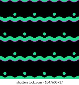 neon waves pattern seamless.neon waves green pattern seamless.glowing points with waves pattern.Vector bright waves green and pink on black background.For cards,fabric,print on t-shirts,web design