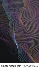 Neon Wavy Creative Vector Black Background. Digital Waveform Geometric Design. Shape Motion Brochure. Gradient Blend Smoke Cover.