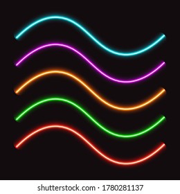 Neon wavy lines, led neon tube, vector illustration.