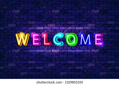 Neon welcome letters.