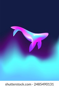 Neon Whale in Abstract Ocean.  Whale is depicted with luminous hues of pink, purple, and blue. Perfect for digital design, web graphics, applications, and creative projects.