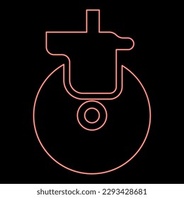 Neon wheel for furniture caster swivel red color vector illustration image flat style