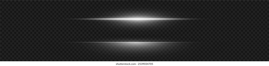 Linhas de velocidade horizontal brancas neon. Linhas laser de luz. Luz neon horizontal. Listras brilhantes. Feixes de laser. linhas de luz de movimento e velocidade em cor neon. Um belo flash de luz e faíscas.