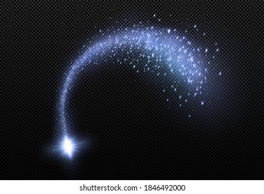Neon and white light comet.  Magic light line.  This is the Falling Gold Star. Festive decor element.