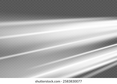 Neon white speed lines. Dynamic traces of light movement.