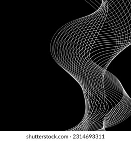 Neon White Wave Lines Pattern On Black Background. Vector Illustration