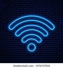 Neon wifi icon, logo. Vector glowing wlan access, wireless wifi hotspot signal sign, icon, symbol.