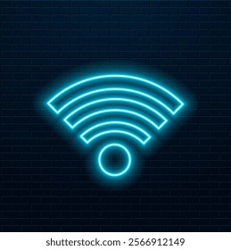 Neon wifi icon, logo. Vector glowing wlan access, wireless wifi hotspot signal sign, icon, symbol..