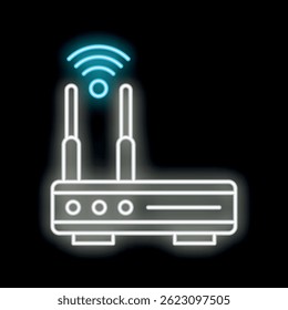 Neon wifi router emitting internet signal with two antennas