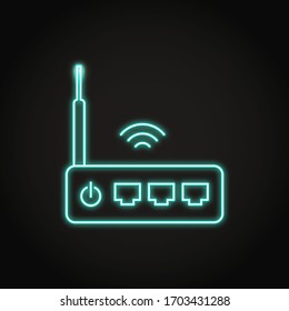 Neon wifi router icon in line style. Internet service wireless modem equipment. Vector illustration.