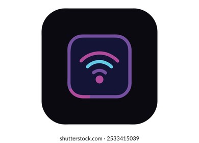  neon wifi router square icon on a white background.