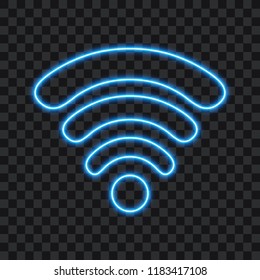 Neon wifi sign on transparent background, vector illustration.