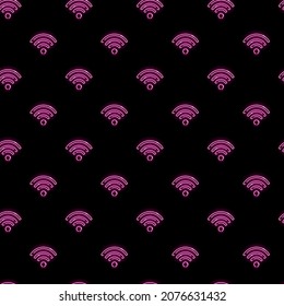 Signo neon wi-fi sin fisuras con iconos rosados sobre fondo negro. Concepto de red, inalámbrico, zona wifi. Ilustración del vector 10 EPS.