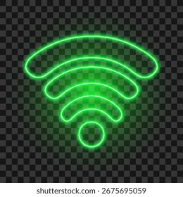 Neon wifi and wireless sign, connection signal icon, vector illustration.
