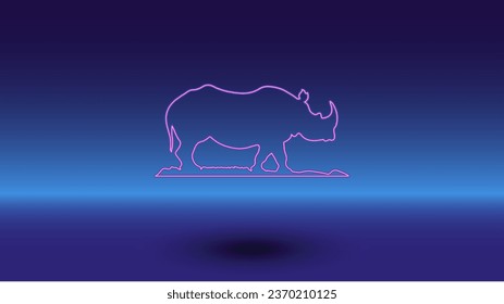 Neon wild rhino symbol on a gradient blue background. The isolated symbol is located in the bottom center. Gradient blue with light blue skyline