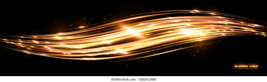 Neon wind lines. Glow effect. Beautiful light. Glint cosmic rays. Power energy. Futuristic wave Flash. Magic sparks. Mystical shine streaks. Empty place. Abstract background. Vector.
