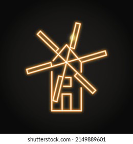 Neon Windmühle Symbol im Linienstil. Vektorgrafik.