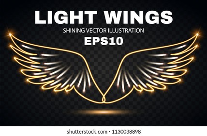 Neon Wings. Fire and Flame. Transparent Light Design. Vector illustration